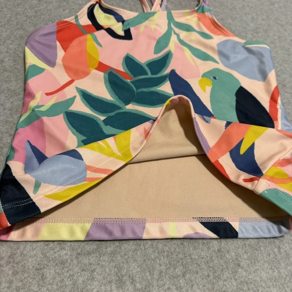 Tea Brand Girls Swim Top Long Sleeved bright And Colorful All Over Bird Print 12